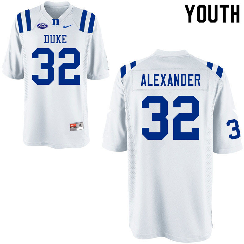 Youth #32 Jalen Alexander Duke Blue Devils College Football Jerseys Sale-White